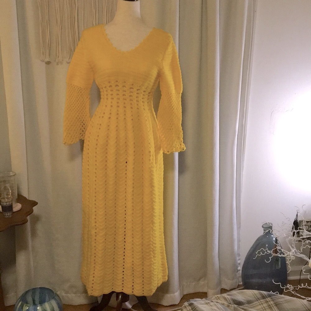 Vintage Yellow Crochet Dress